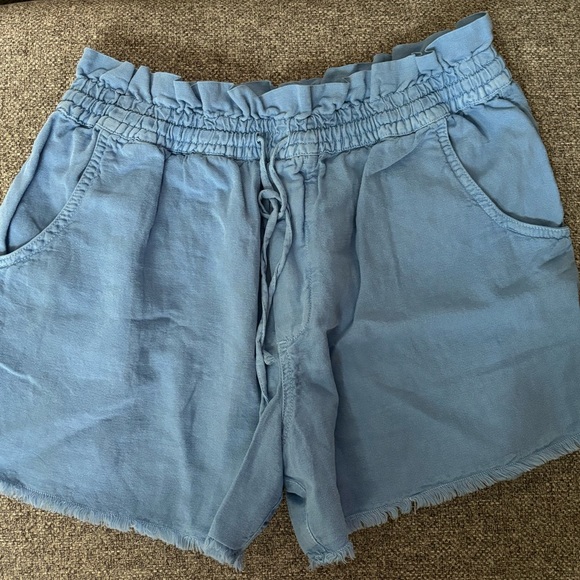 Mango pull on denim style paper bag high waisted shorts with drawstring - Picture 6 of 8
